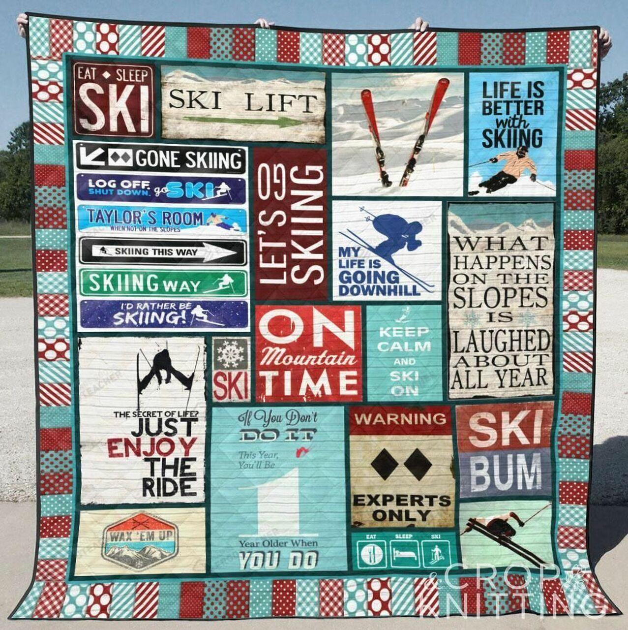Ski Blue Keep Calm Aki On Quilt Blanket Greattomized Blanket G For Birthday C Thgiving