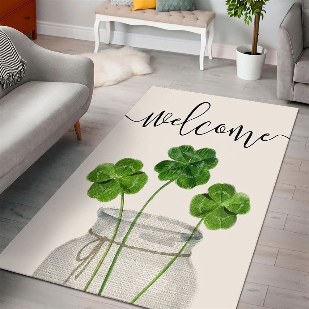 St Patricks Day Rug, Welcome St PatrickS Day Shamrock Clover Vase Rug