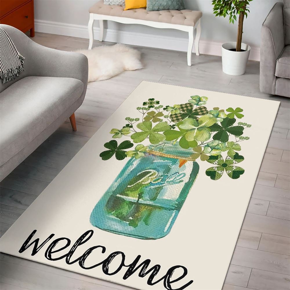 St Patricks Day Rug, Welcome St PatrickS Day Lucky Shamrock Clover Rug