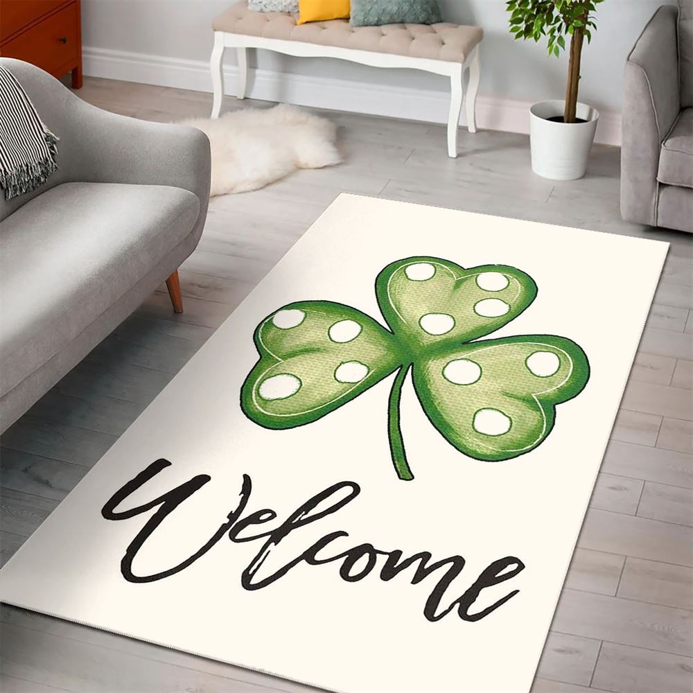 St Patricks Day Rug, Welcome St PatrickS Day Polka Dot Shamrock Clover Rug