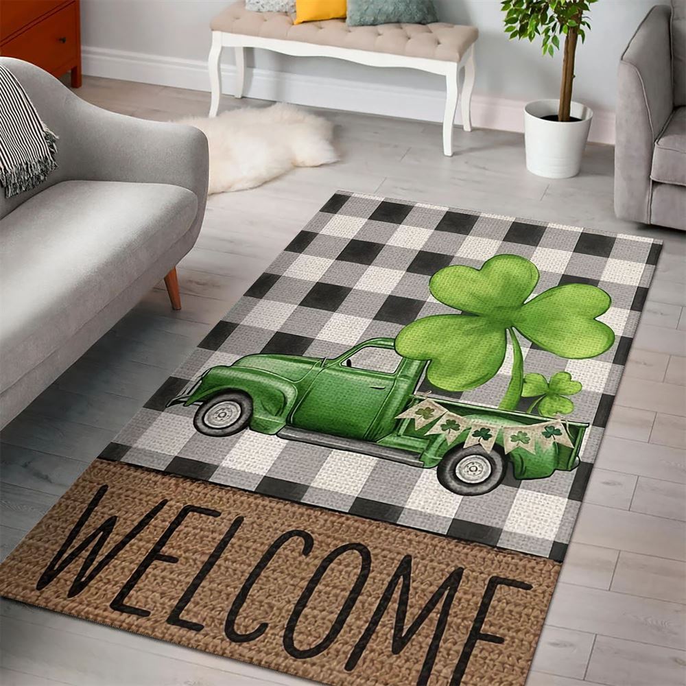 St Patricks Day Rug, Welcome St PatrickS Day Green Truck Rug