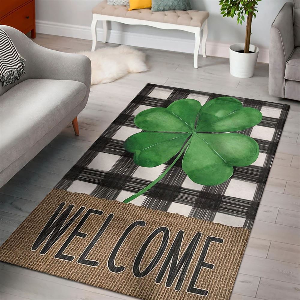 St Patricks Day Rug, Welcome St PatrickS Day Shamrock Clover Rug