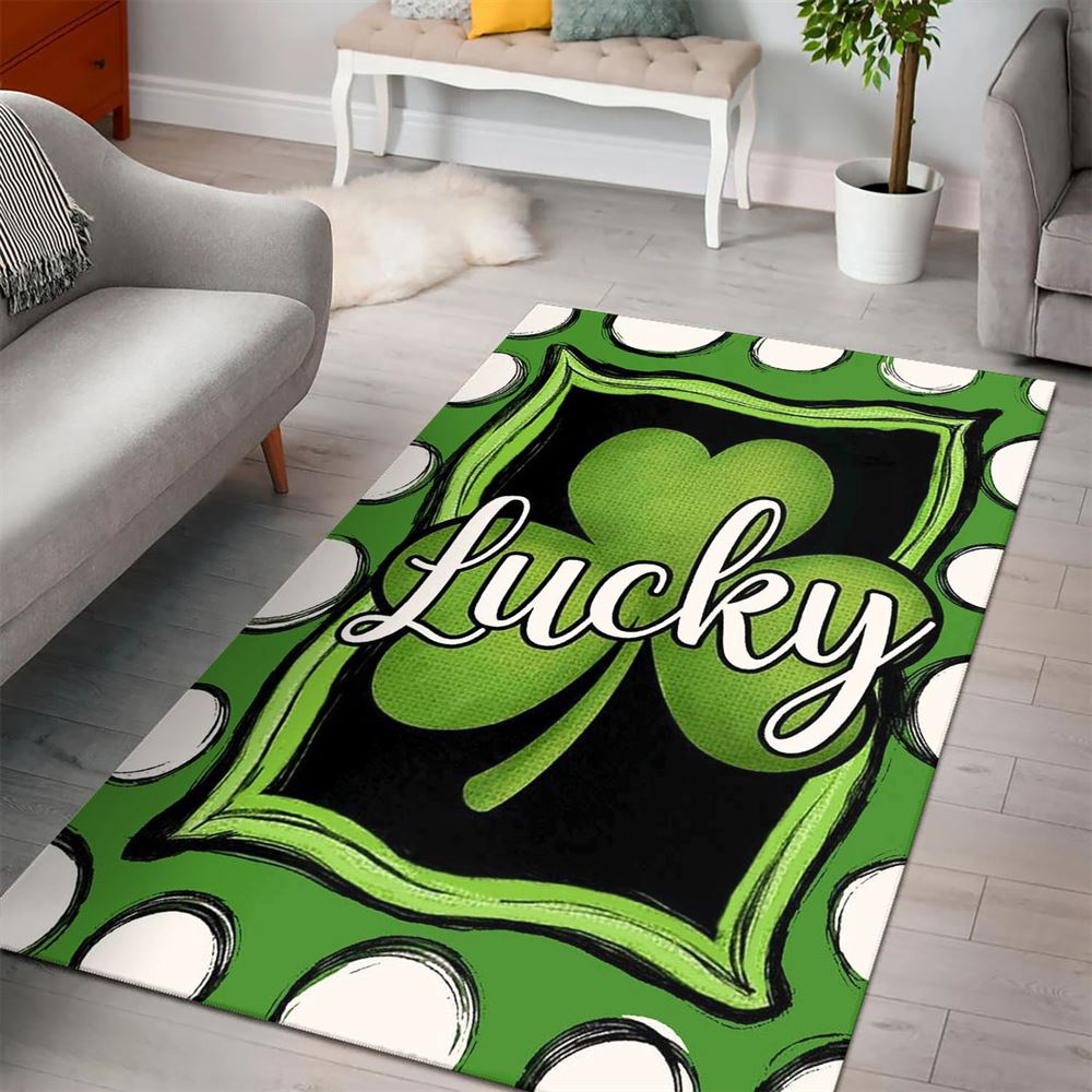 St Patricks Day Rug, Welcome St PatrickS Day Polka Dot Lucky Shamrock Clover Rug