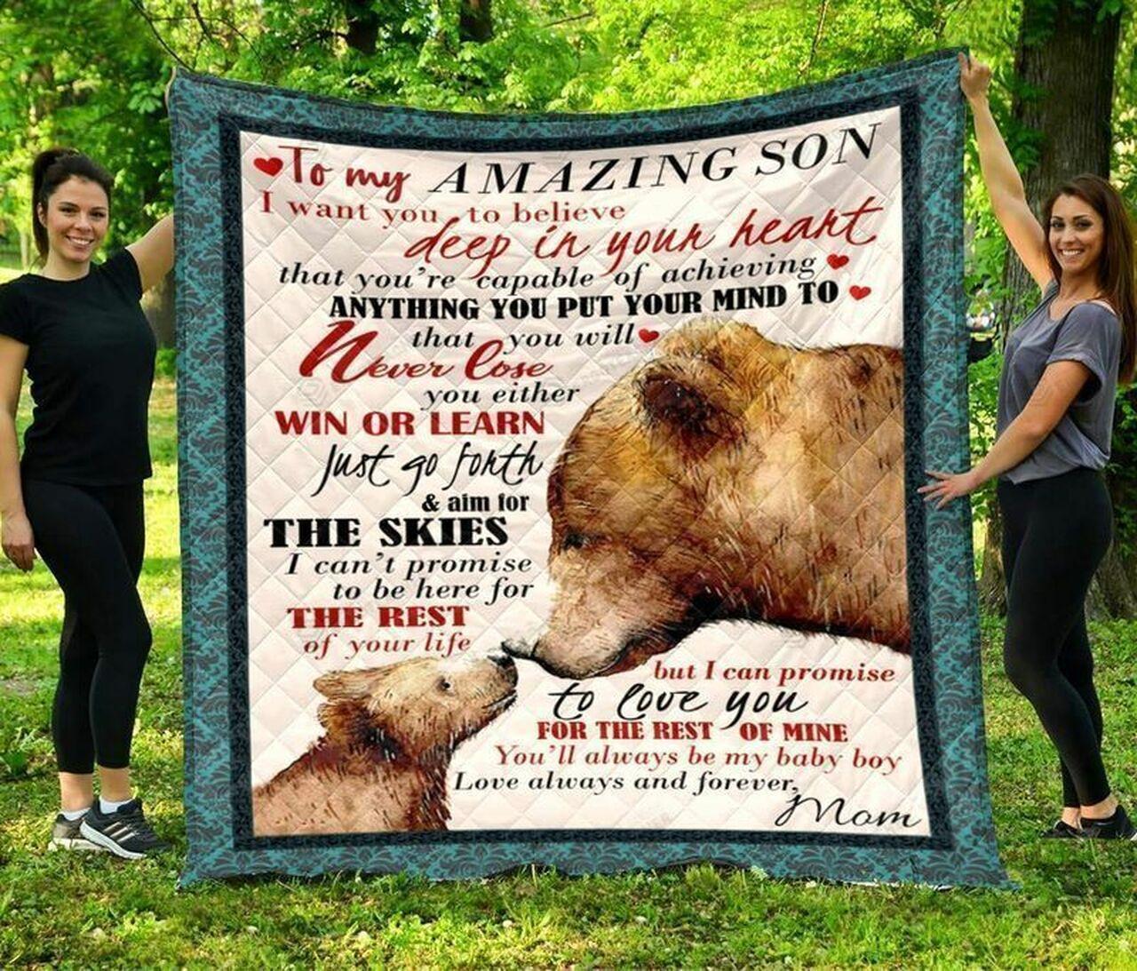 onalized Bear To on From Mom I Want You To Believe Quilt Blanket Greattomized G For Birthday C Thgiving