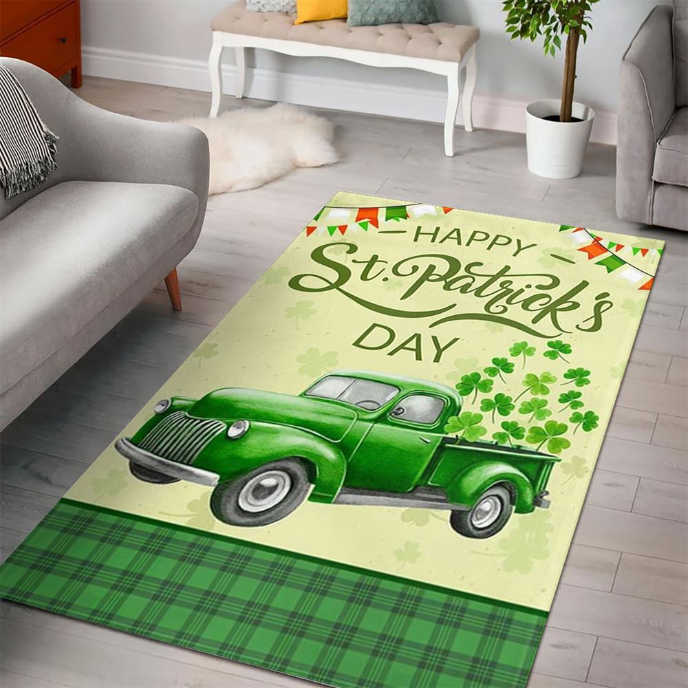 St Patricks Day Rug, St Patricks Day Irish Shamrock Truck Rug