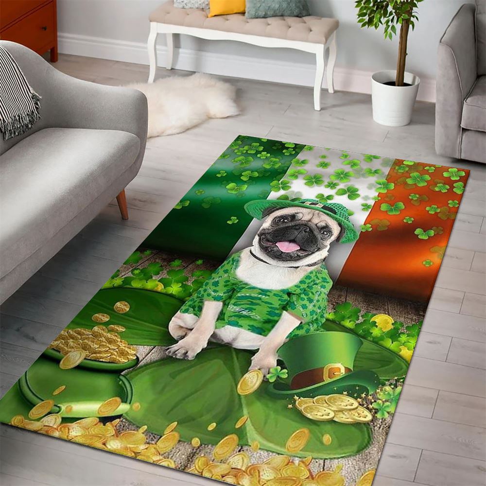 St Patricks Day Rug, St Patricks Day Pug Rug