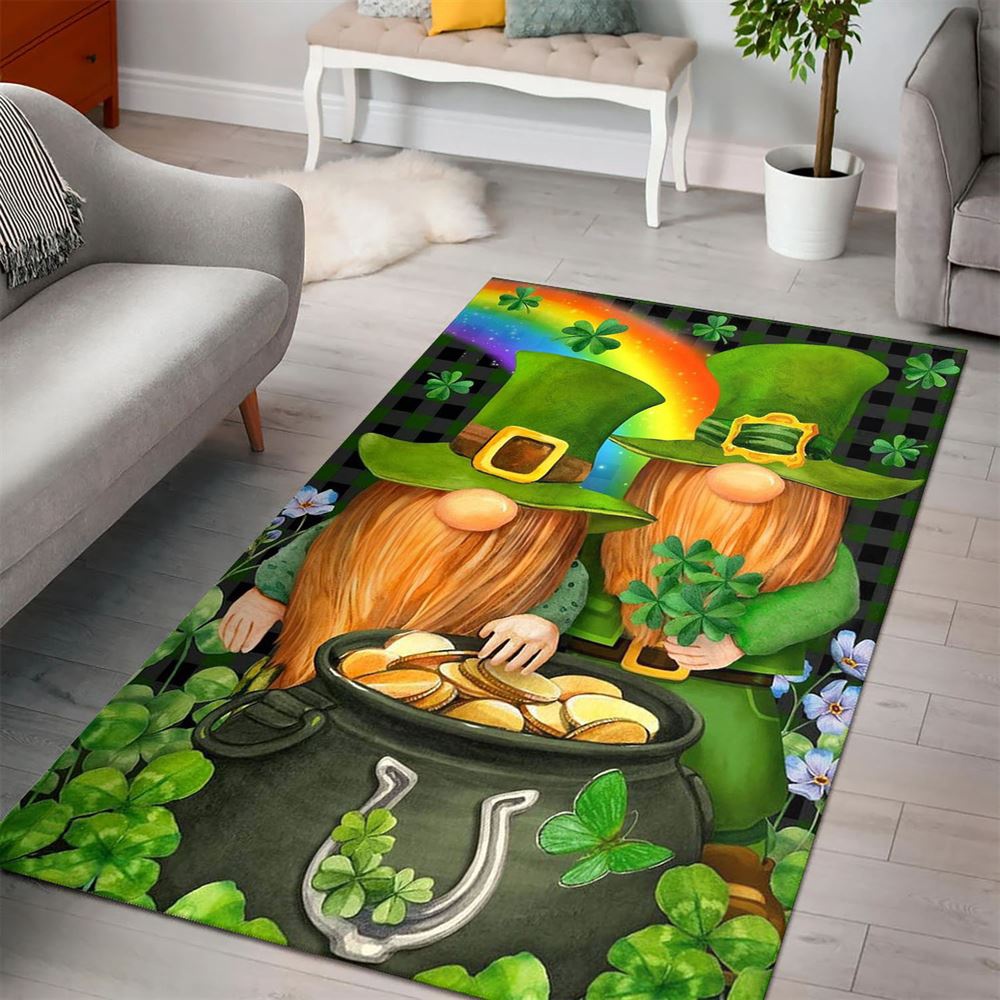 St Patricks Day Rug, St Patricks Day Leprechaun Gnome Shamrock Gold Rug