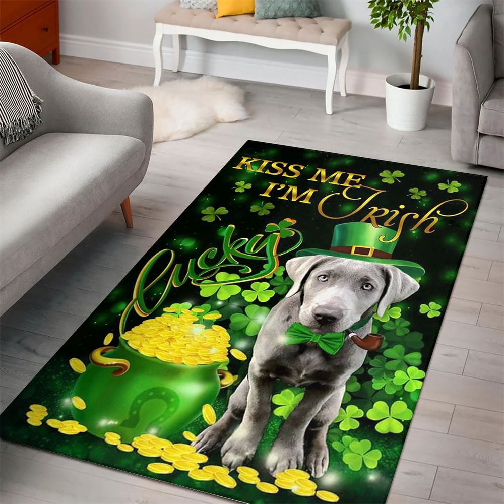 St Patricks Day Rug, St Patricks Day Silver Labrador Kiss Me IM Irish Rug