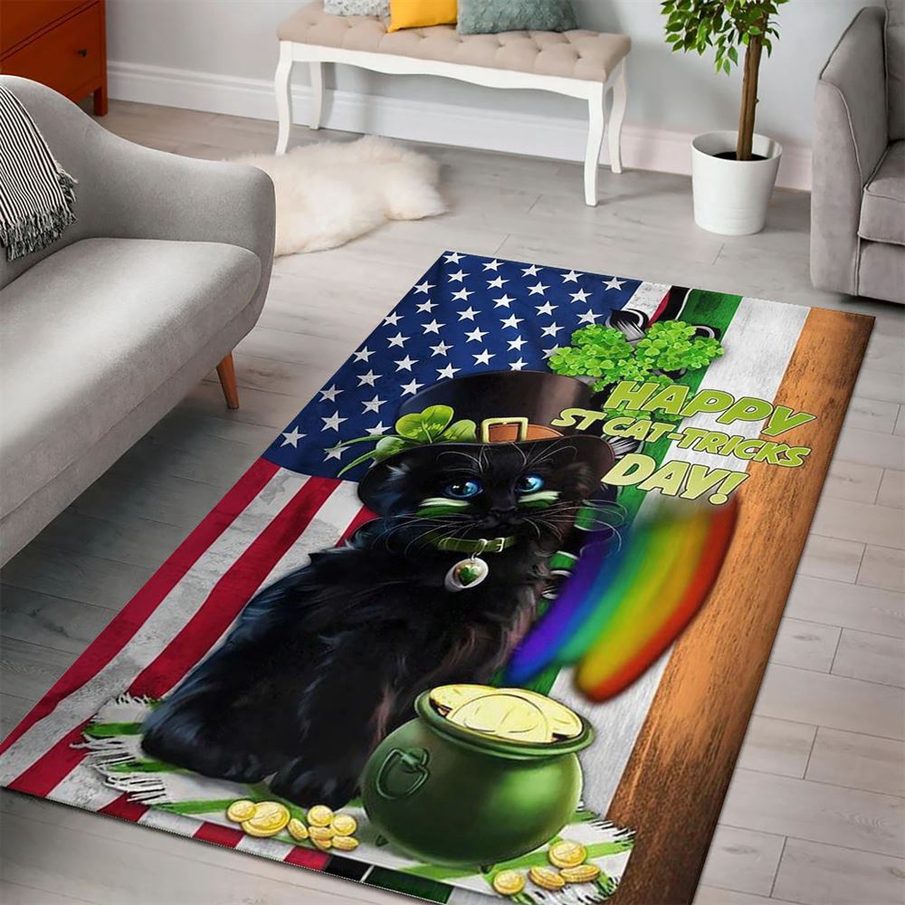 St Patricks Day Rug, St Patricks Day Black Cat Rug