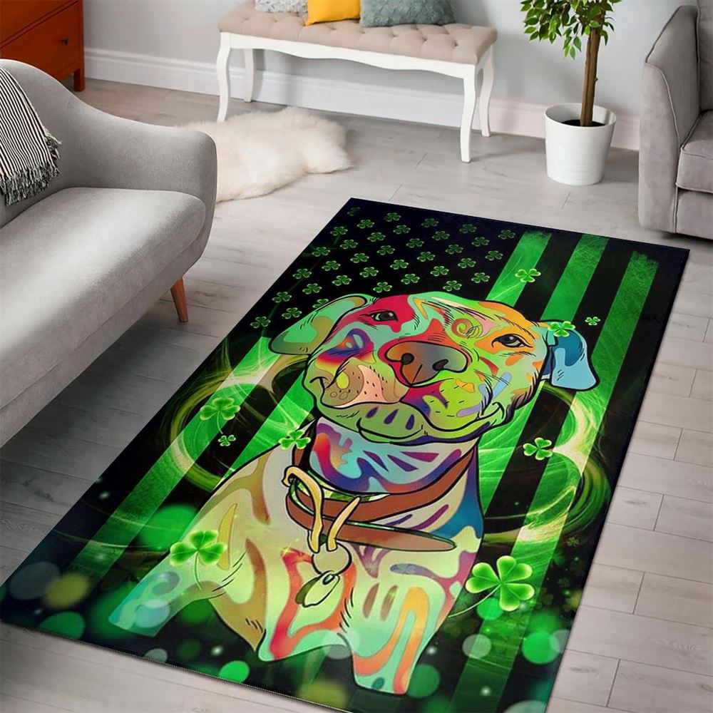 St Patricks Day Rug, St Patricks Day American Pit Bull Terrier Rug