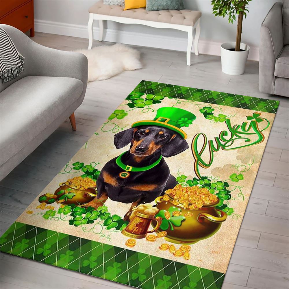 St Patricks Day Rug, St Patricks Day Black Dachshund Rug