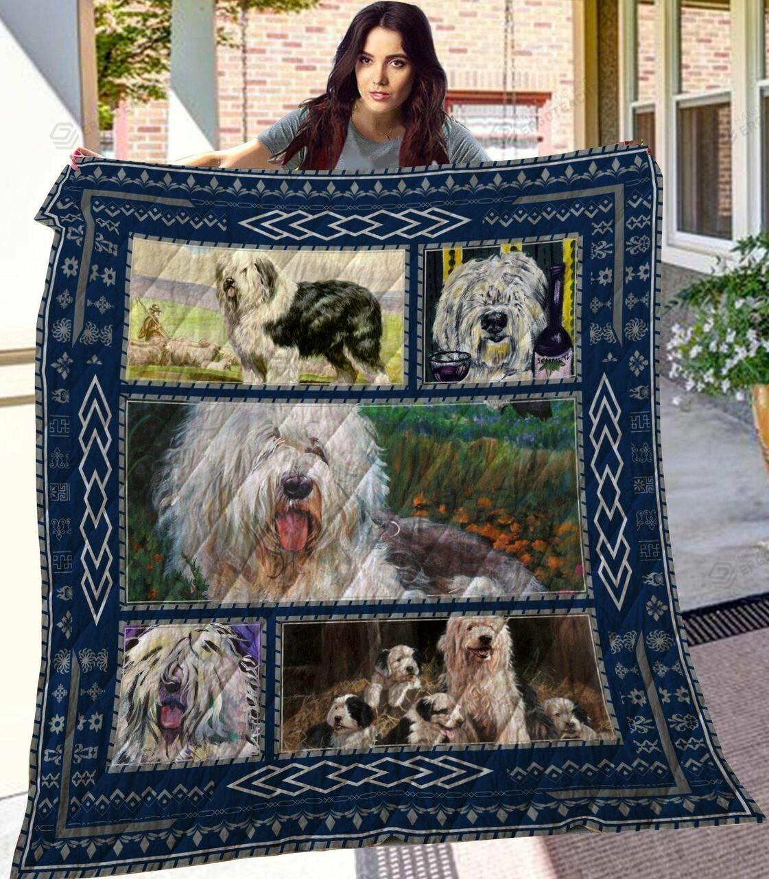 Old Enh Sheepdog On The Flower Field Quilt Blanket Greattomized Blanket G For Birthday C Thgiving