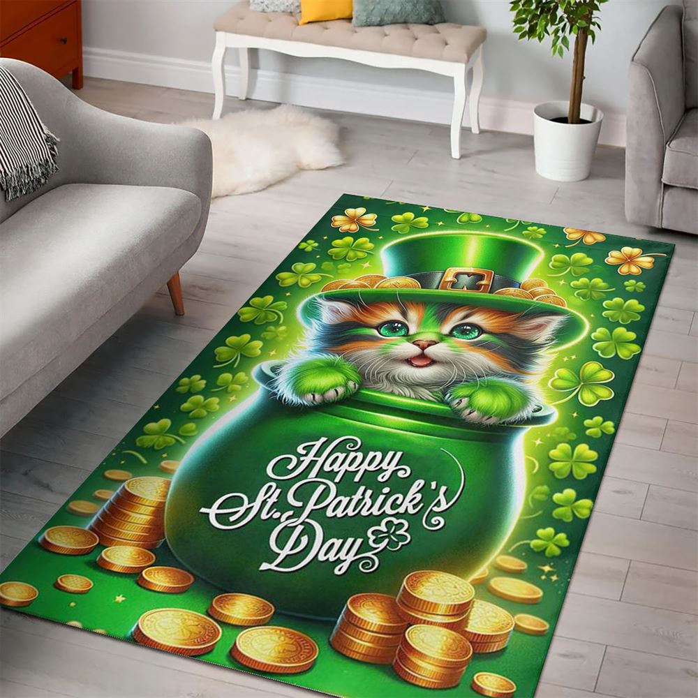 St Patricks Day Rug, St PatrickS Day Cat Rugs, Cat Inside The Money Jar