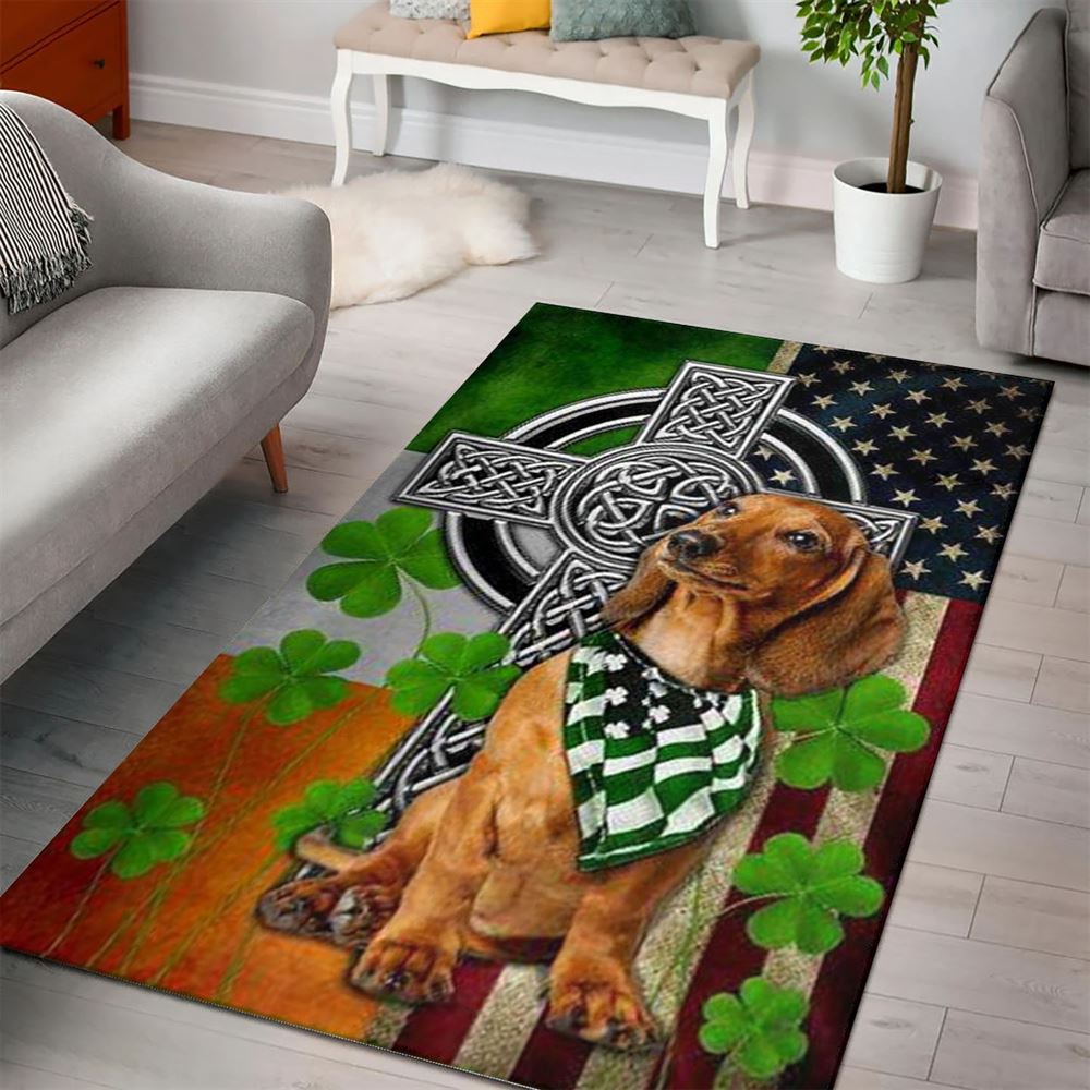 St Patricks Day Rug, St PatrickS Day Dachshund Irish Cross Rugs
