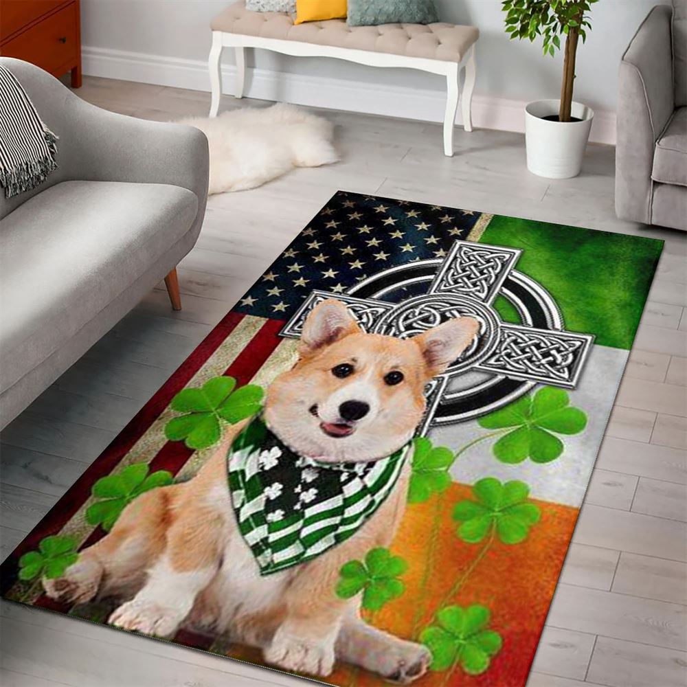 St Patricks Day Rug, St PatrickS Day Corgi Irish Cross Rugs