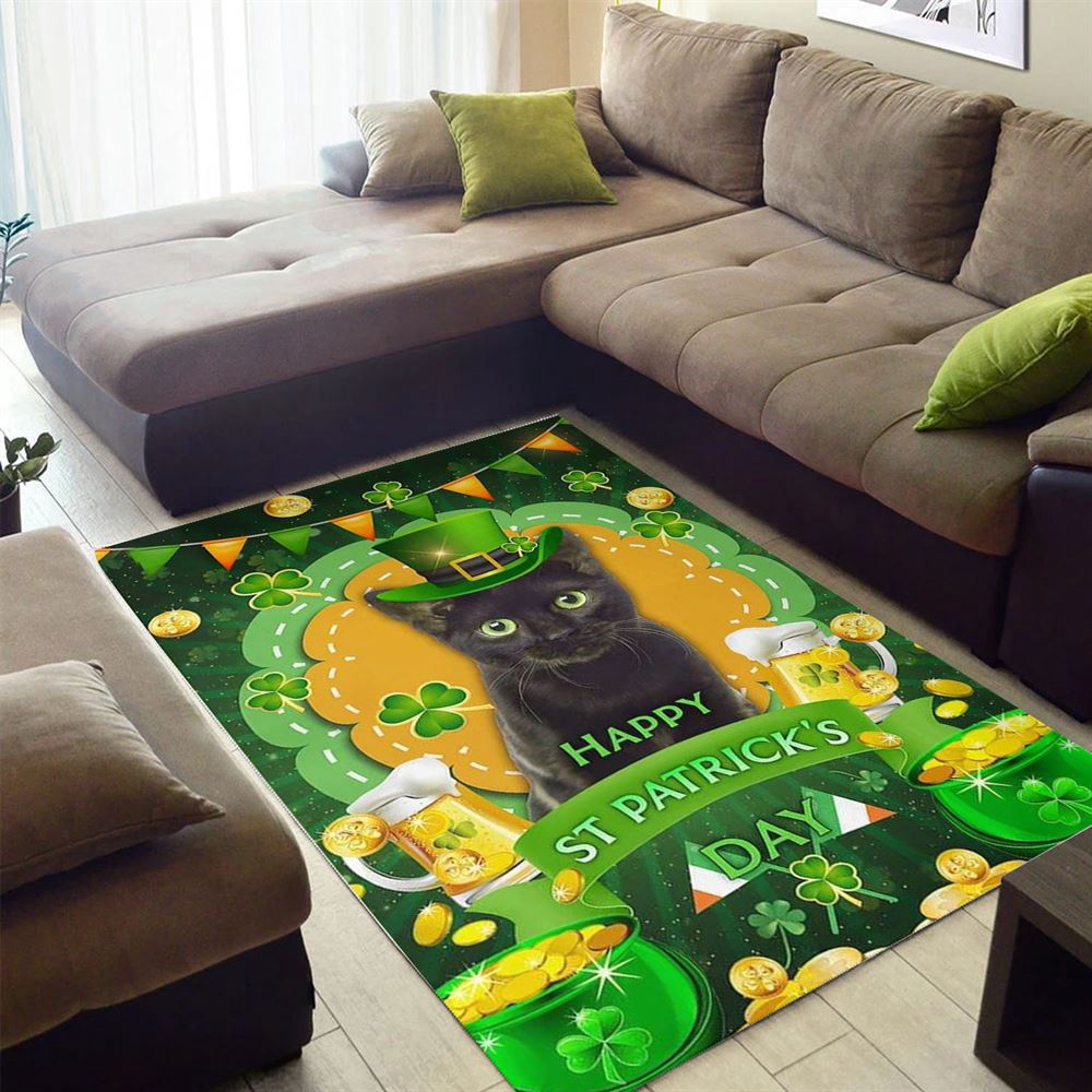 St Patricks Day Rug, St PatrickS Day Black Cat Rug