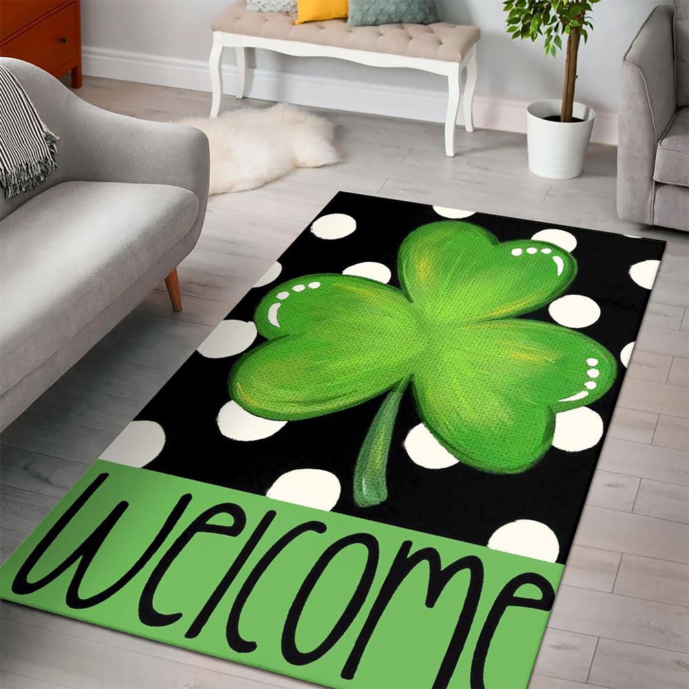 St Patricks Day Rug, Polka Dot Welcome St PatrickS Day Shamrock Clover Rug