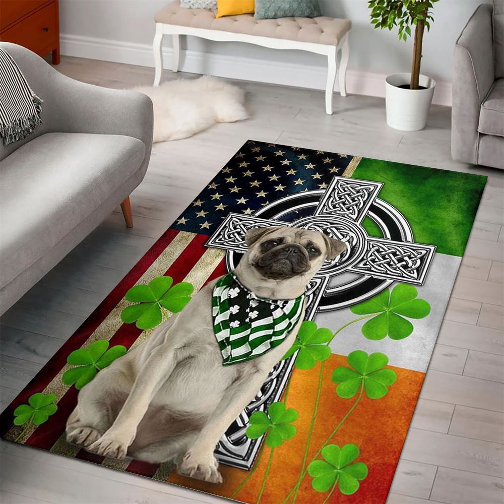 St Patricks Day Rug, Pug Irish Cross Clover St PatrickS Day Rugs