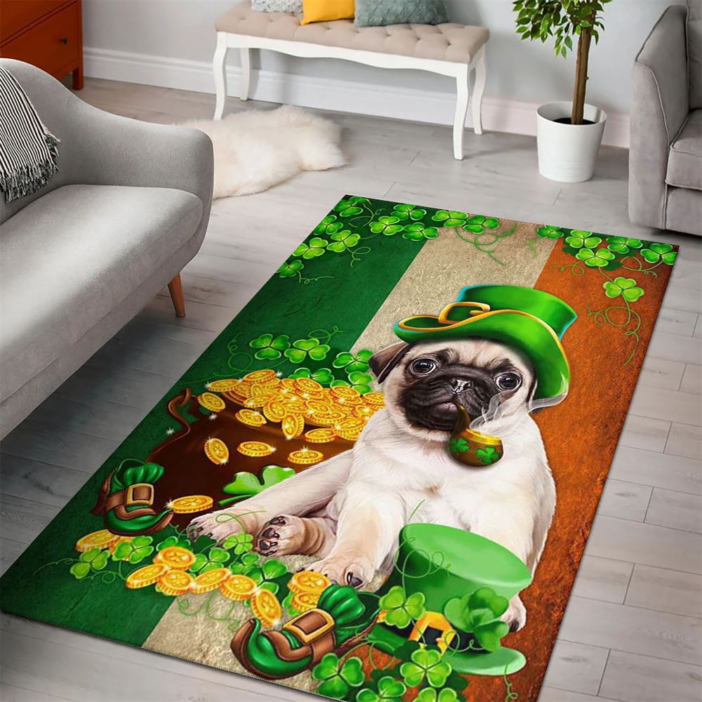 St Patricks Day Rug, Saint PatrickS Day Pug Irish Rug