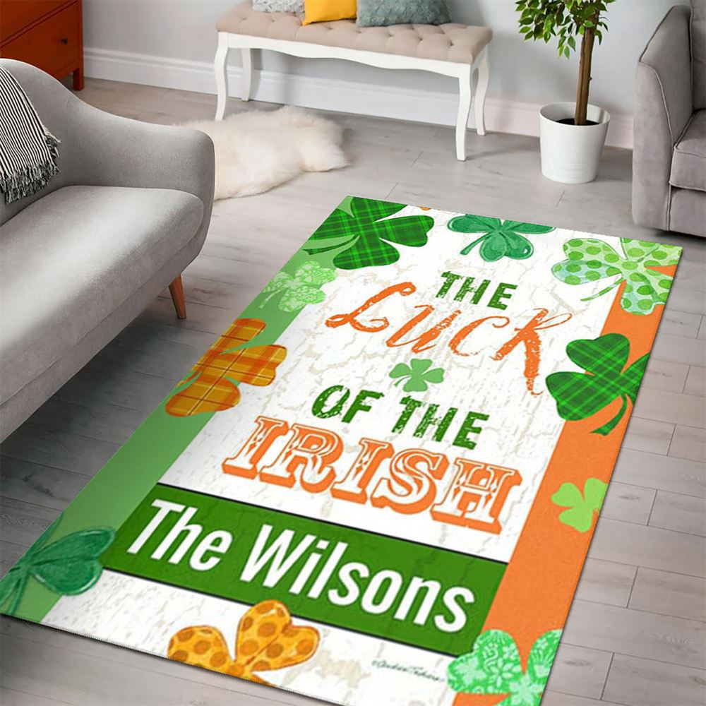 St Patricks Day Rug, Personalized Luck Of The Irish Clovers Rug