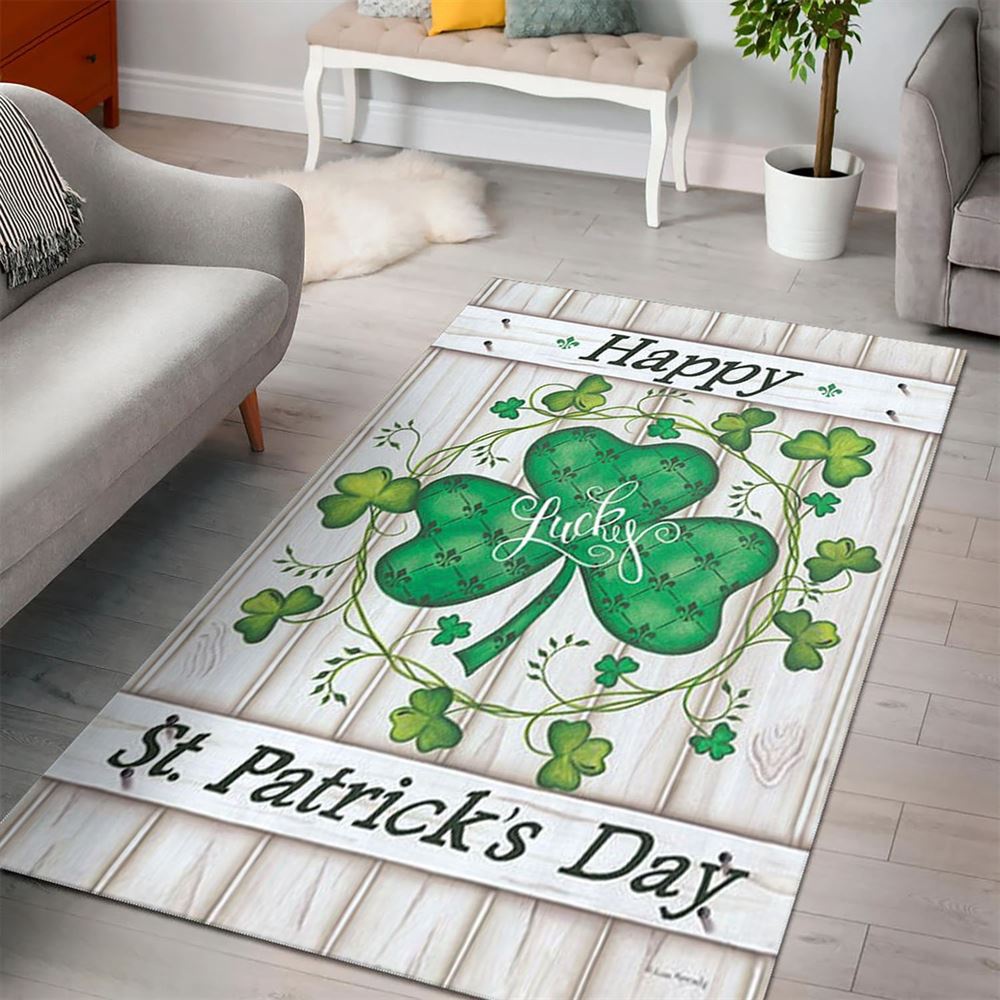 St Patricks Day Rug, Lucky Clovers Happy St PatrickS Dayrug