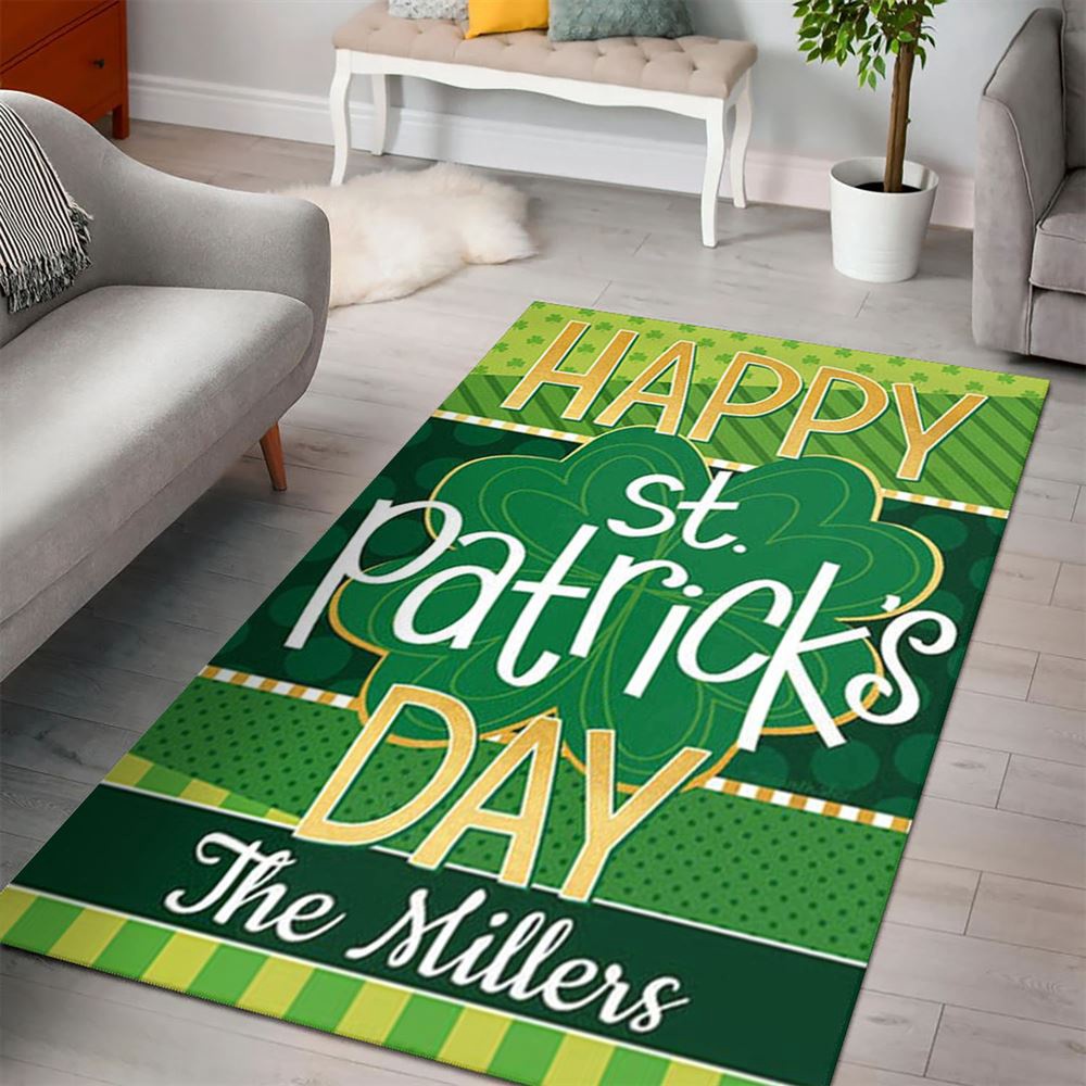 St Patricks Day Rug, Personalized Happy St PatrickS Day Clover Rug
