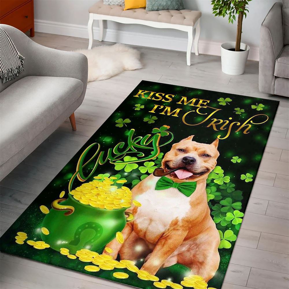 St Patricks Day Rug, Pit Bull Kiss Me IM Irish St PatrickS Day Rugs