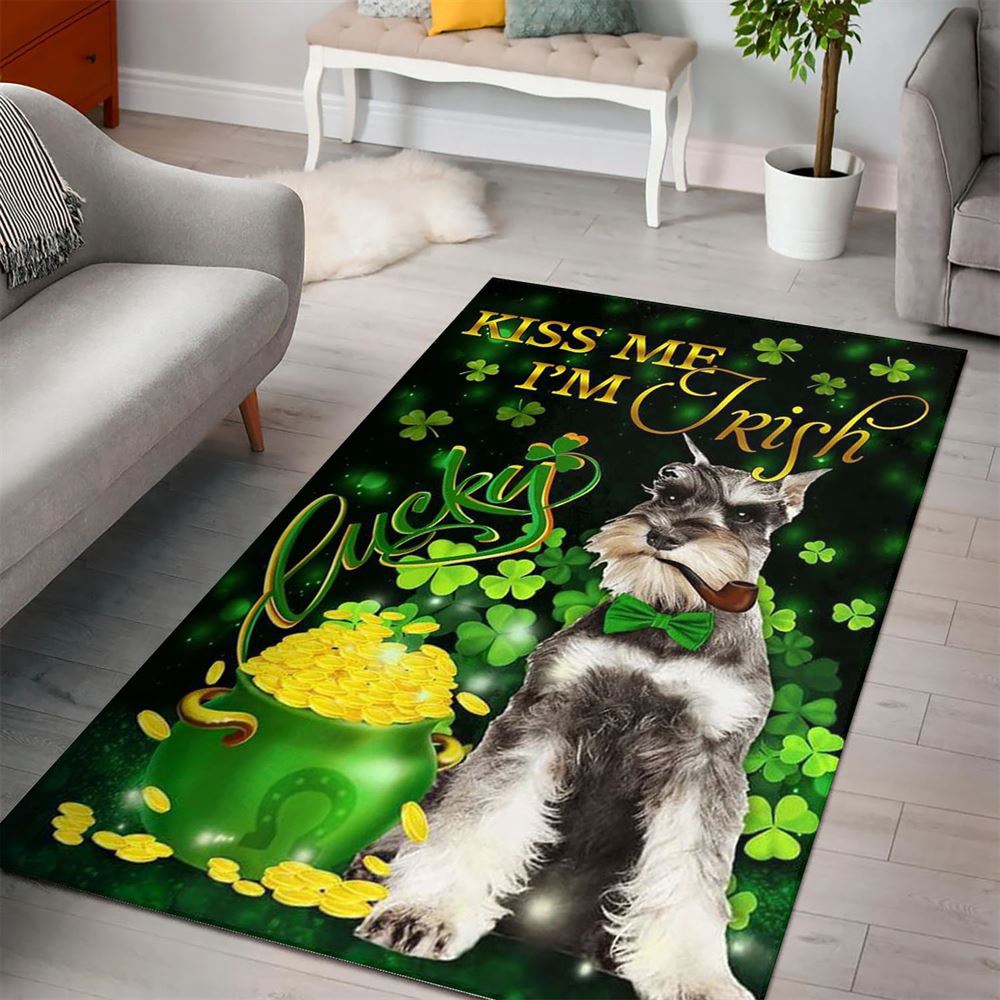 St Patricks Day Rug, Miniature Schnauzer Kiss Me IM Irish Rug