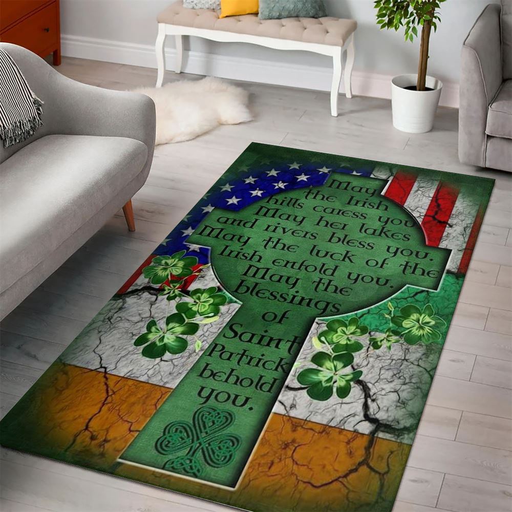 St Patricks Day Rug, May The Blessings Of Saint Patrick Behold You Irish Rug