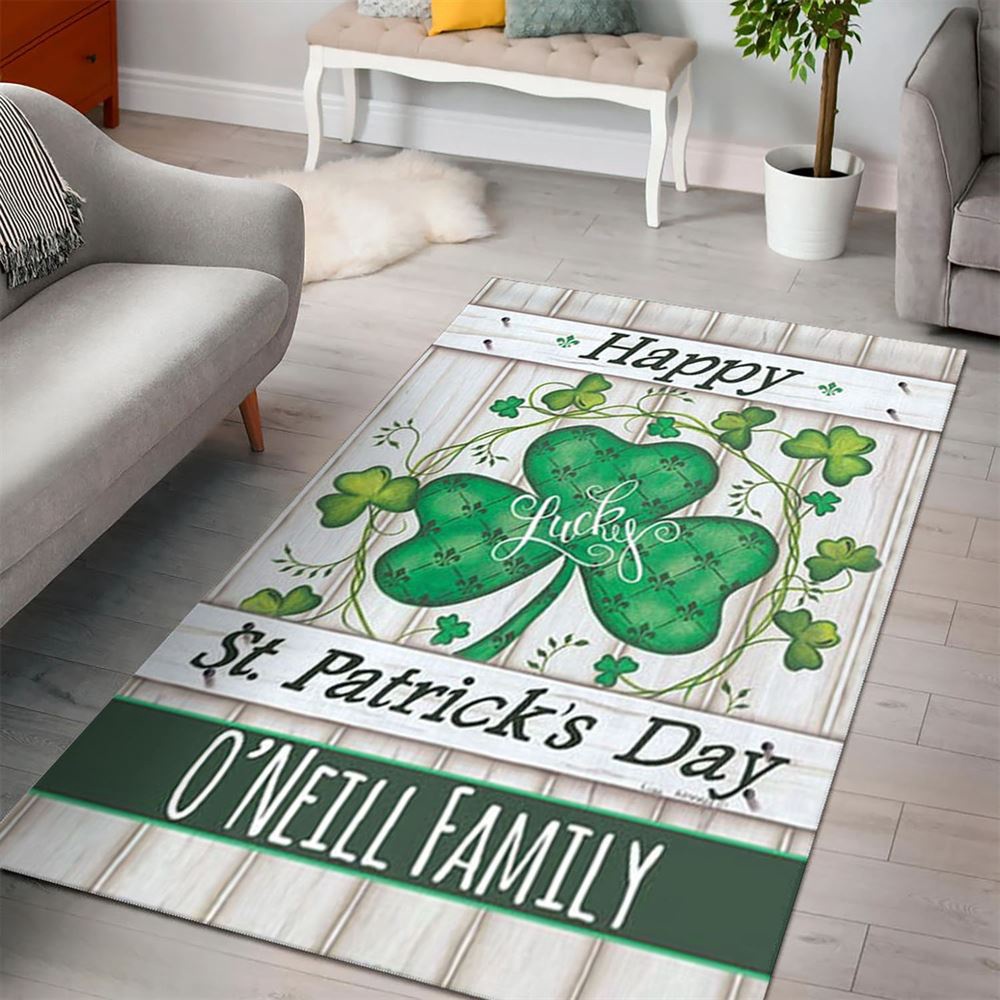 St Patricks Day Rug, Lucky Clovers Happy St PatrickS Day Personalized Rug