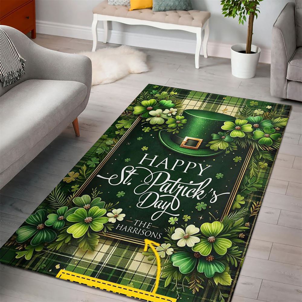 St Patricks Day Rug, Personalized Green Hat PatrickS Day Rugs