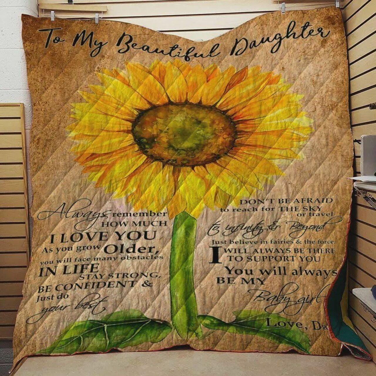 onalizunflower Family To My Beautiful Daughter Quilt Blanket From Dad Remember How Much I Love You Greattomized Blanket G For Birthday C Thgiving