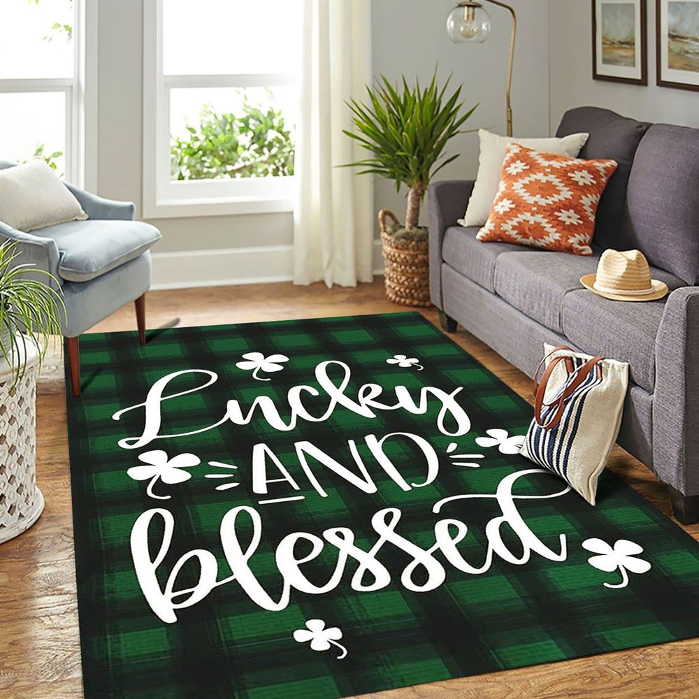 St Patricks Day Rug, Lucky And Blessed St Patricks Day Shamrock Rug