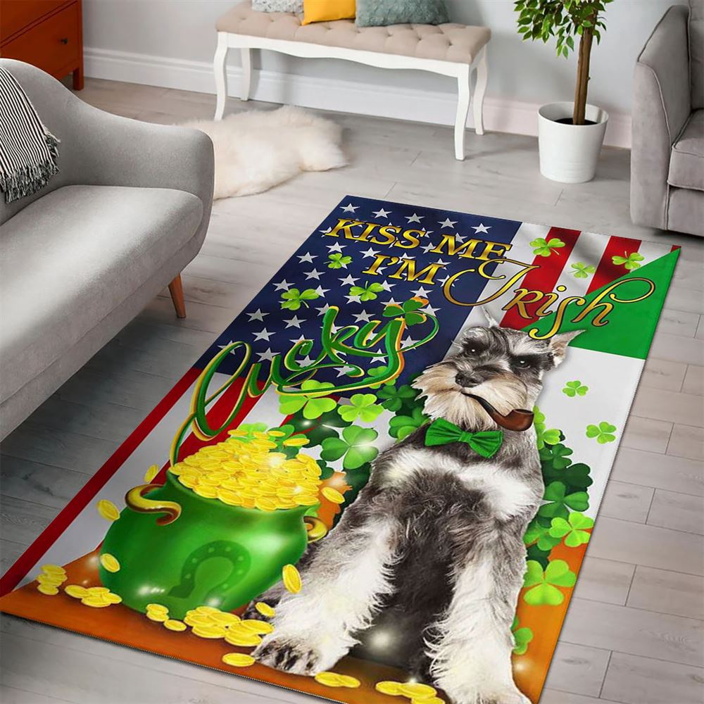 St Patricks Day Rug, Kiss Me IM Irish Miniature Schnauzer Rug