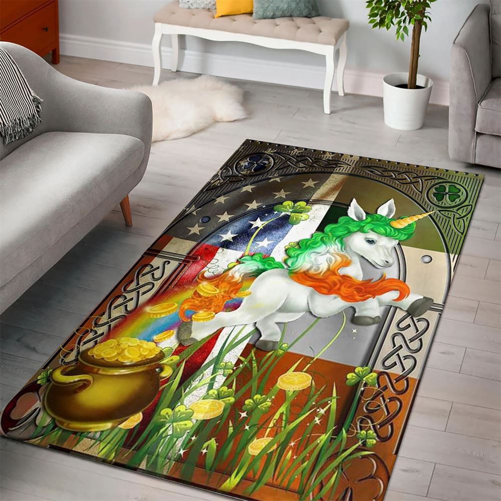 St Patricks Day Rug, Happy St PatrickS Day Irish American Unicorn Rug