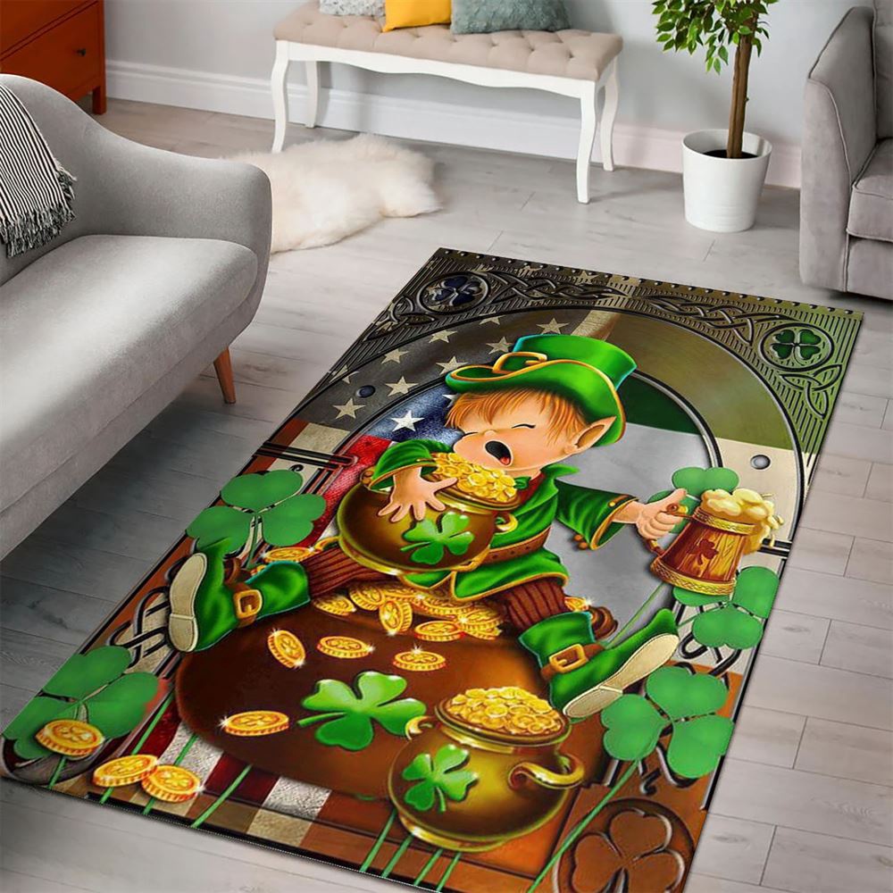 St Patricks Day Rug, Irish American Leprechaun Happy St PatrickS Day Rug