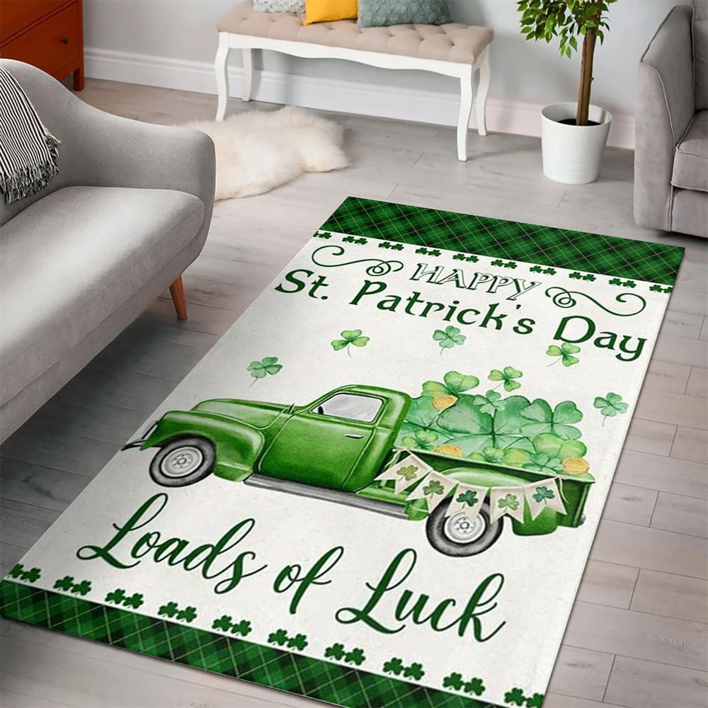 St Patricks Day Rug, Happy St PatrickS Day Green Truck Loads Of Luck Rug