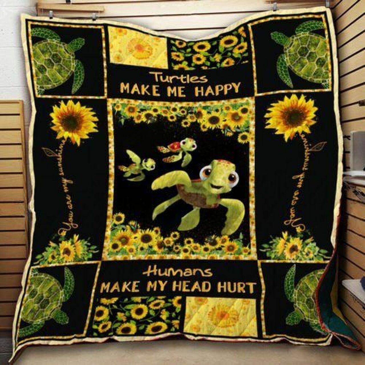 Sunflower Tur Make Me Happy Quilt Blanket Greattomized G For Birthday C Thgiving Perfect G Funflower Lover