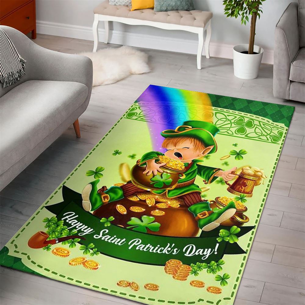 St Patricks Day Rug, Happy Saint PatrickS Day Leprechaun Rug