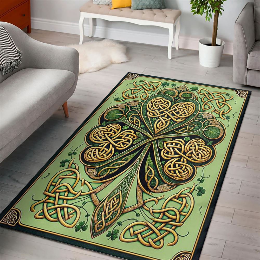 St Patricks Day Rug, Green And Gold Celtic Rugs