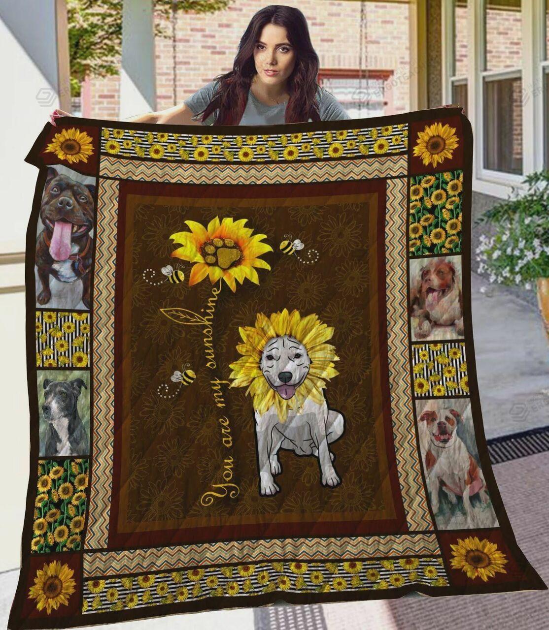 Sunflower American Pit Bull Terrier Quilt Blanket Greattomized Blanket G For Birthday C Thgiving