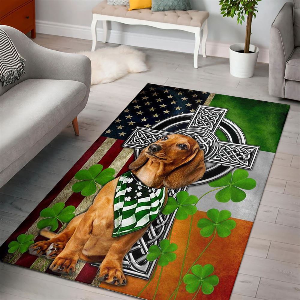 St Patricks Day Rug, Dachshund Irish Cross Clover St PatrickS Day