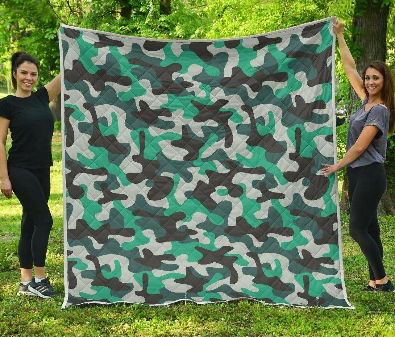 Teal And Black Camouflage Cl17100584Mdq Quilt Blanket