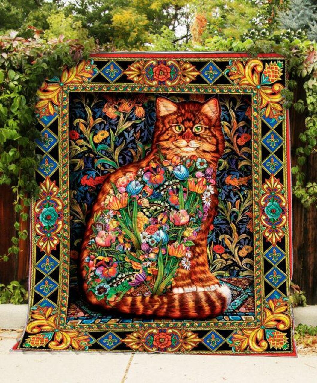 Cat Flower Quilt Blanket Quilt
