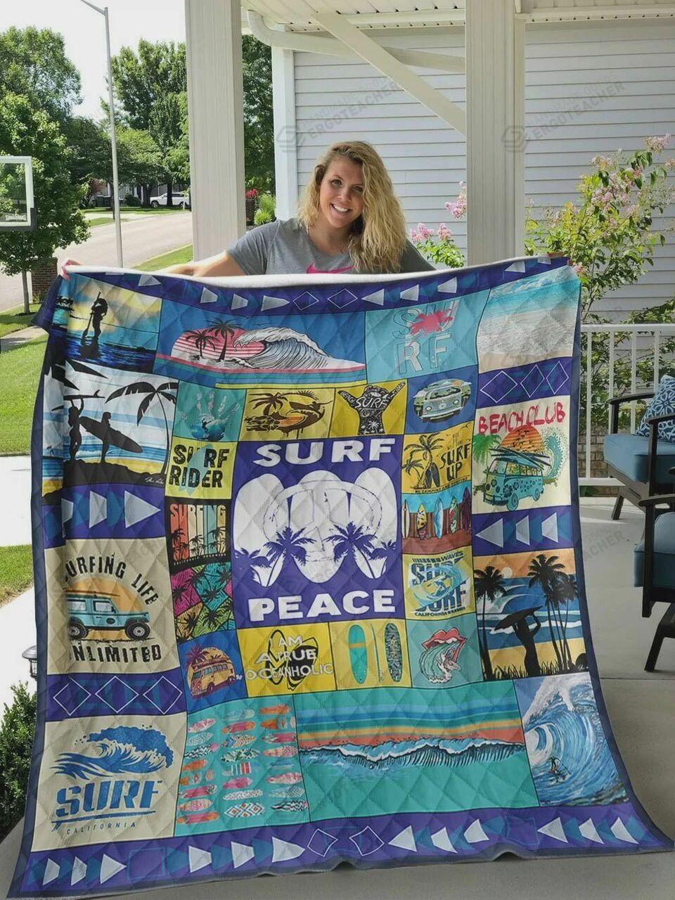 Surfing Peace Quilt Blanket Greattomized Blanket G For Birthday C Thgiving