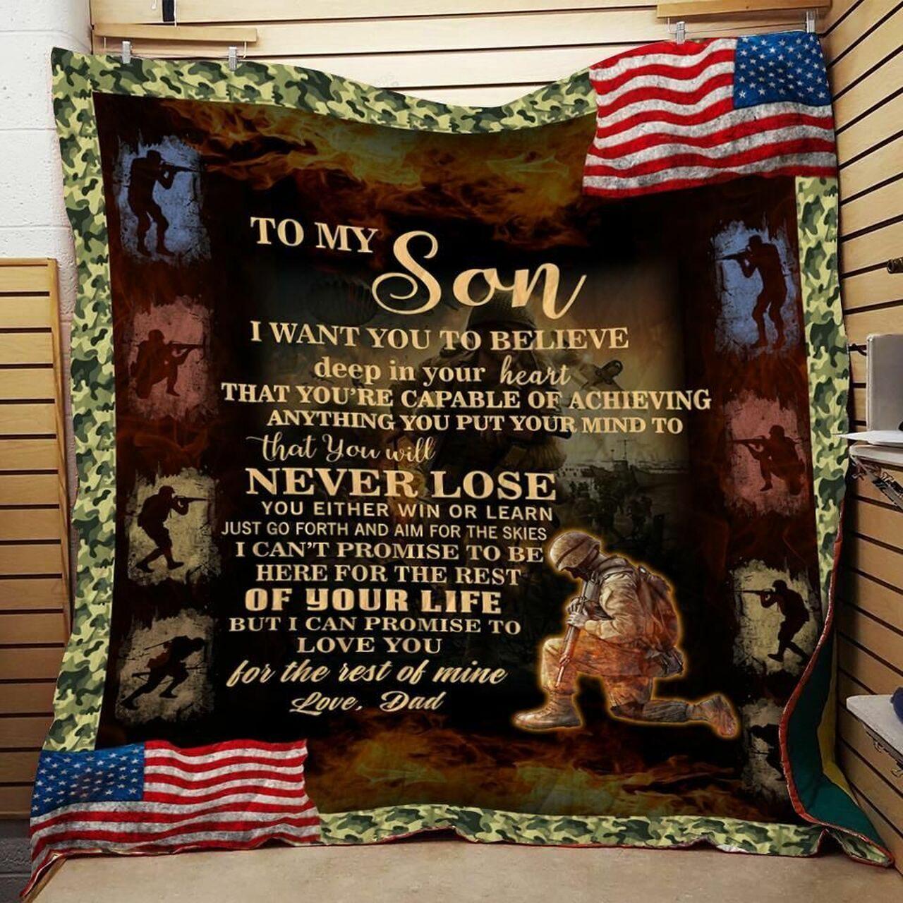 onalizoldier To on From Dad I Want You To Believe Quilt Blanket Greattomized G For Birthday C Thgiving
