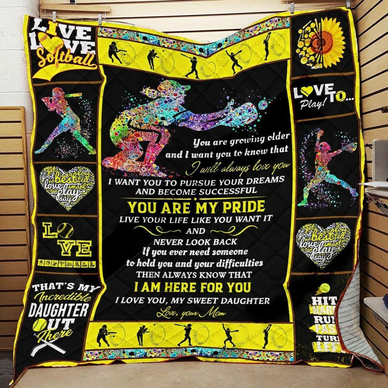 onalizoftball To My Daughter Quilt Blanket From Mom You Are My Pride I Love You weet Daughter Greattomized Blanket G For Birthday C Thgiving