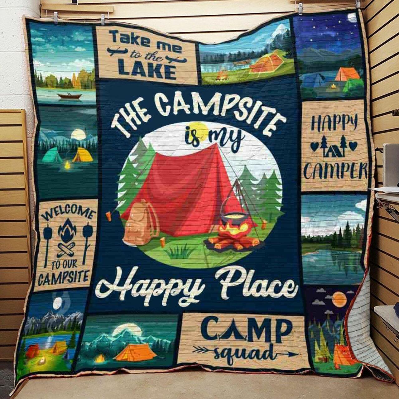 Camping Lake The Cit My Happy Place Quilt Blanket Greattomized Blanket G For Birthday C Thgiving
