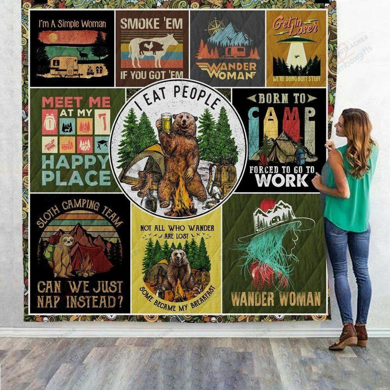 Camping Meet Me At My Happy Place Quilt Blanket Greattomized Blanket G For Birthday C Thgiving