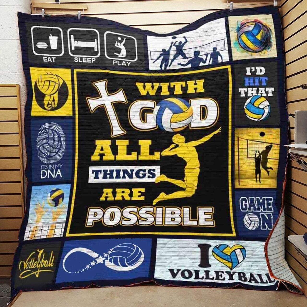 Volleyball With God All Th Aresible Quilt Blanket Greattomized Blanket G For Birthday C Thgiving
